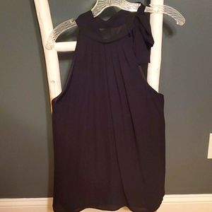 Express black halter top high neckline decorative bow pleated front Small